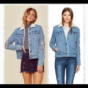 Embroidered denim jacket Sherpa lined